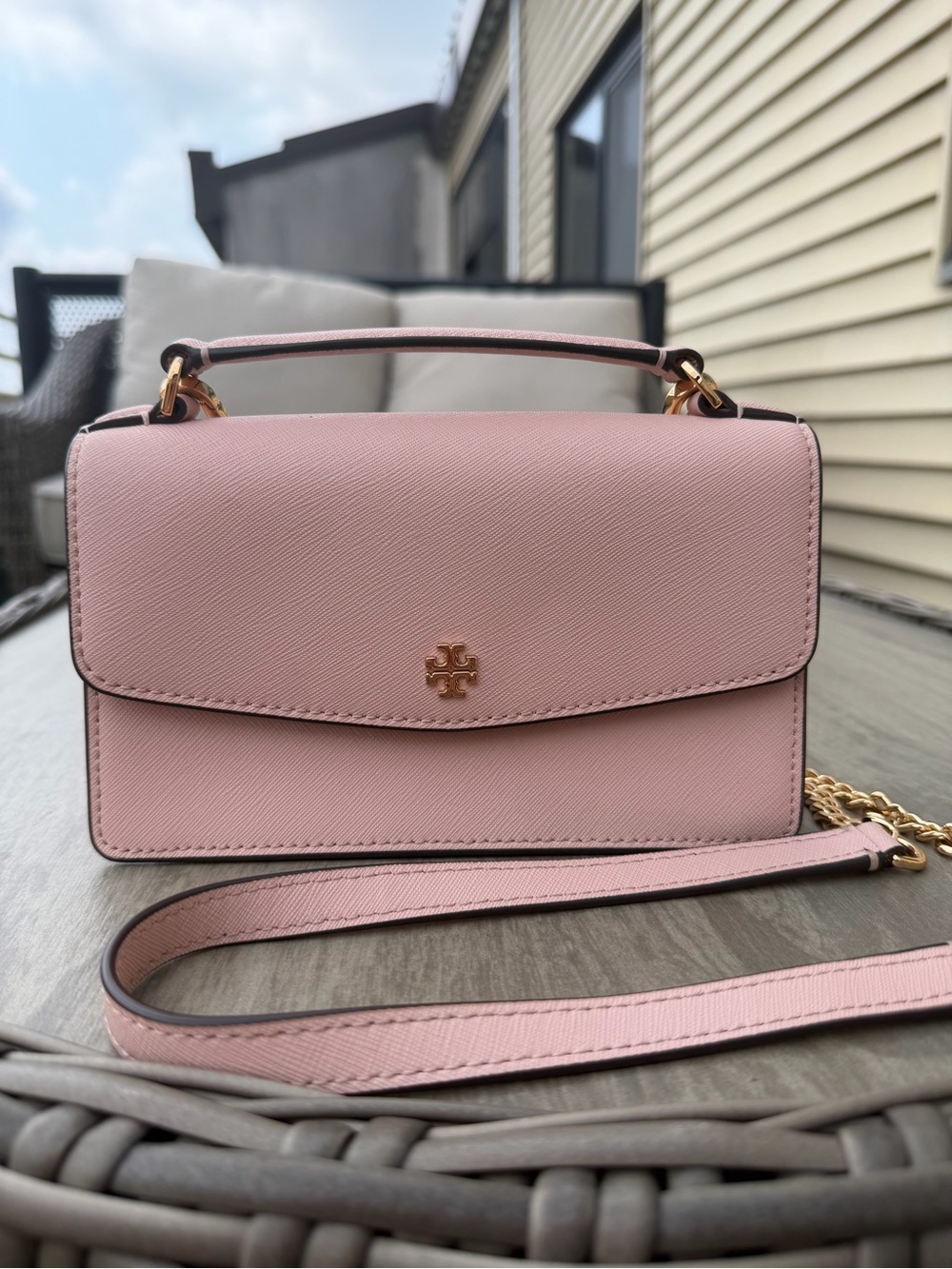 Tory Burch Powder Pink Leather Top-Handle Crossbody with Gold Hardware - Picture 6 of 14